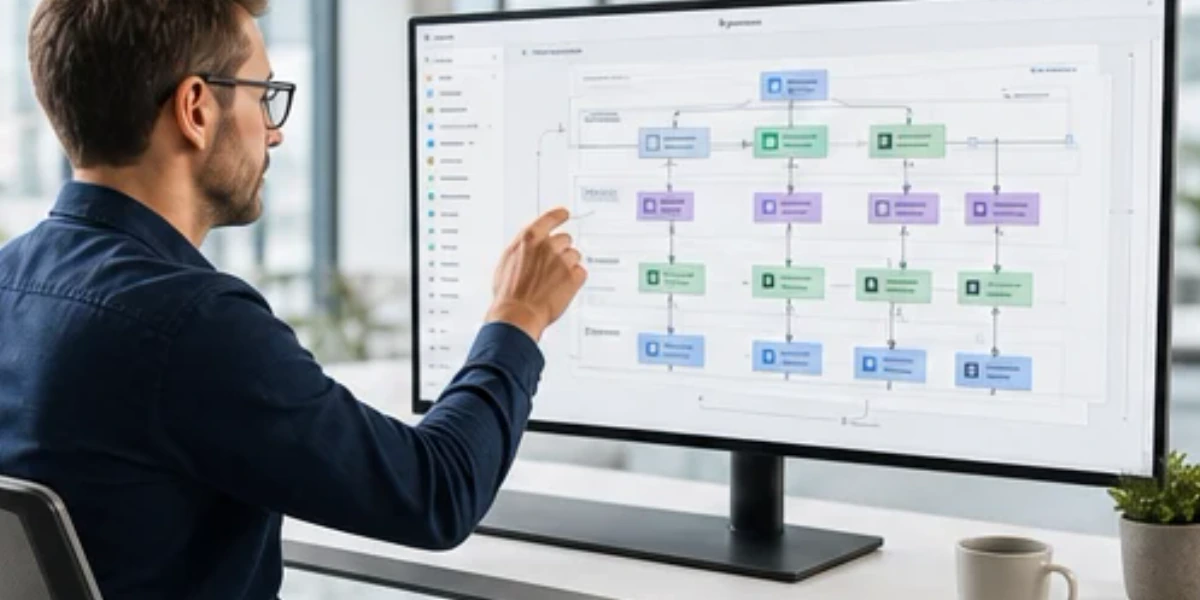 An architect designs a SysCraft model with C4 elements, relationships, and context